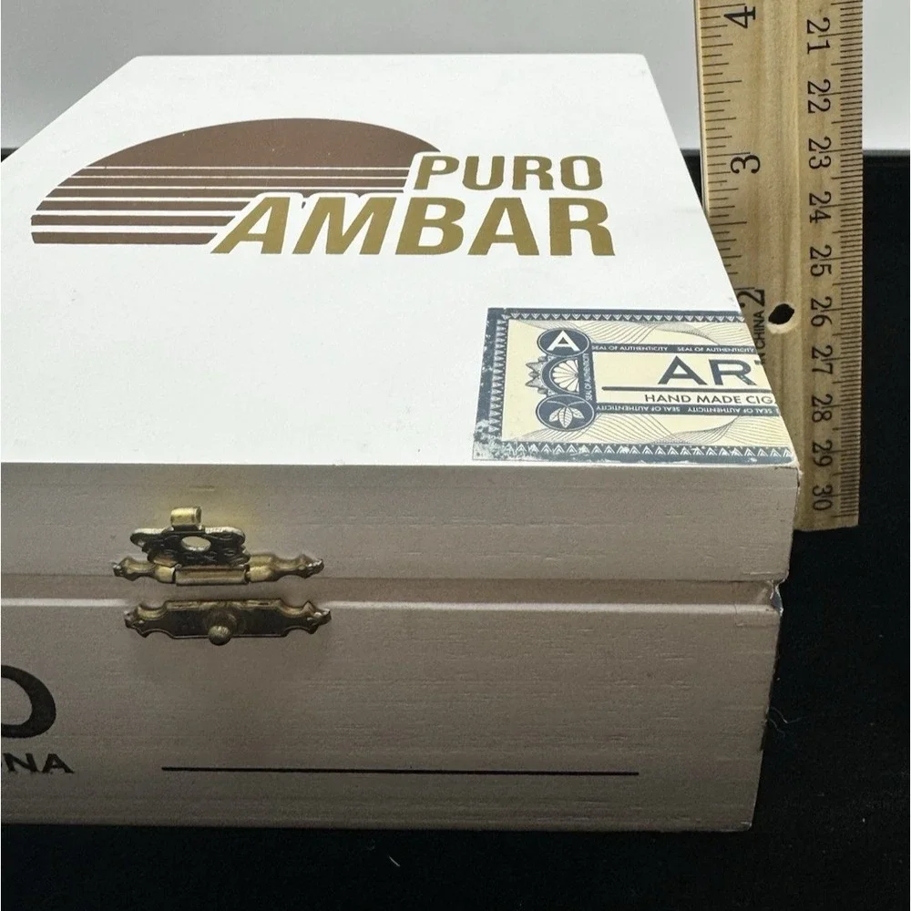 Puro Ambar Wooden Cigar Box Empty Dominican Republic Hinged Display Storage